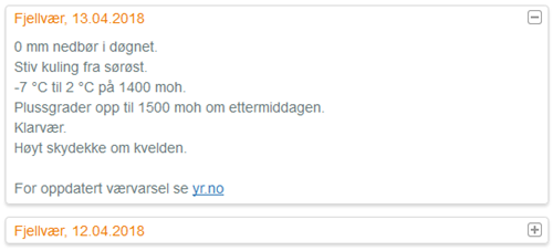 Fjellværet. Husk at dette ikke er siste værprognose, men det er den prognosen vi har basert oss på i skredvarslet.