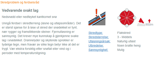 Tydeligere å se hva som er utsatt terreng. Husk at skredproblemet også kan finnes i andre sektorer og høyder enn det som er angitt!