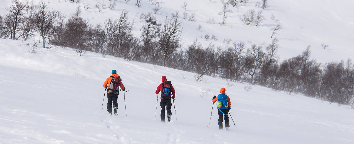 Tre stykker på observasjonstur i vinterfjellet.