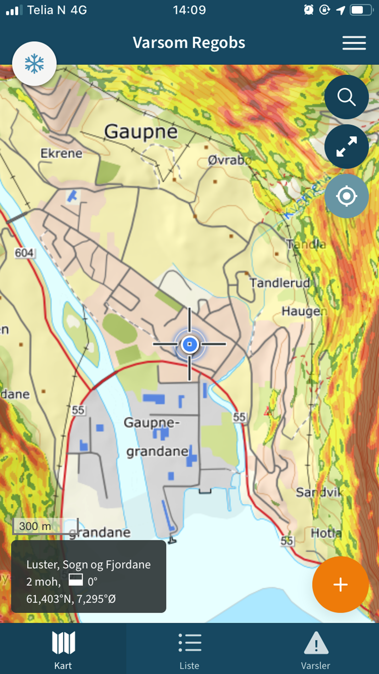 Skjermbilde av Varsom Regobs med vanlig kartoppløsning.