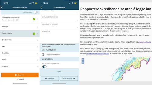 tre ulike måter å registrere skredhendelser på - alle anonymt