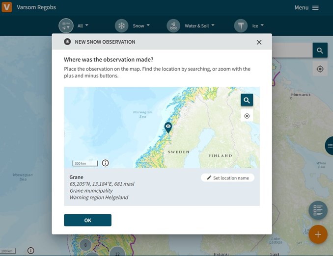 Skjemutklipp av registrering av engelsk obs.